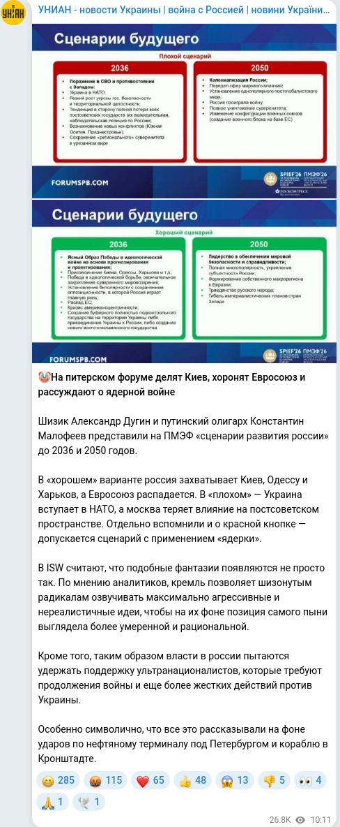 Скріншот Telegram-публікації