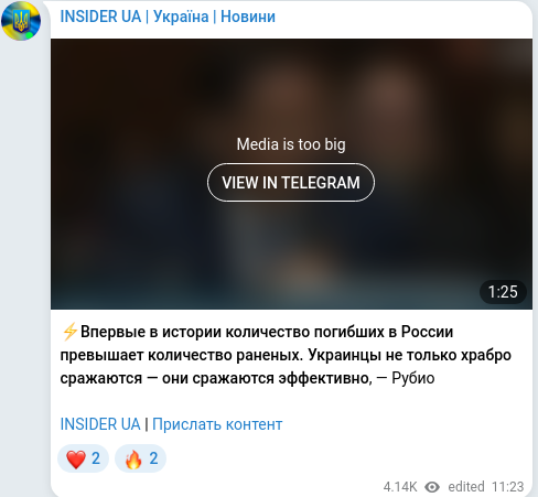 Скріншот Telegram-публікації
