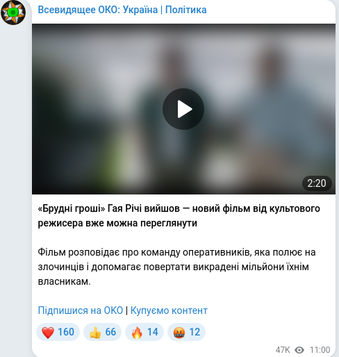 Скріншот Telegram-публікації