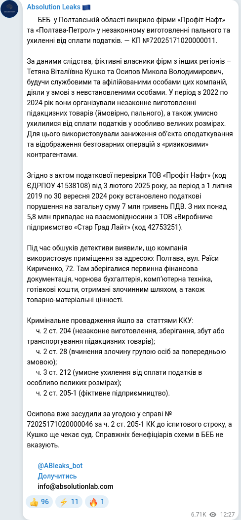 Telegram publication screenshot