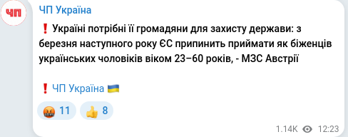 Скріншот Telegram-публікації