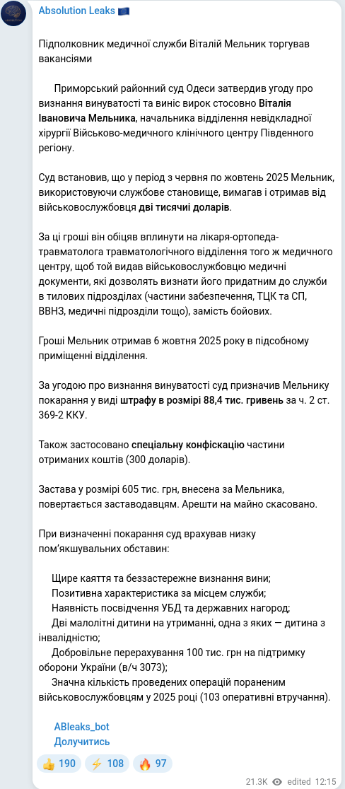 Скріншот Telegram-публікації