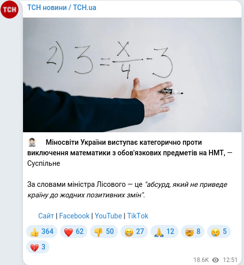 Скріншот Telegram-публікації