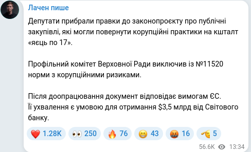Скріншот Telegram-публікації