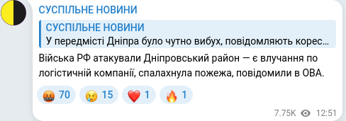 Скріншот Telegram-публікації