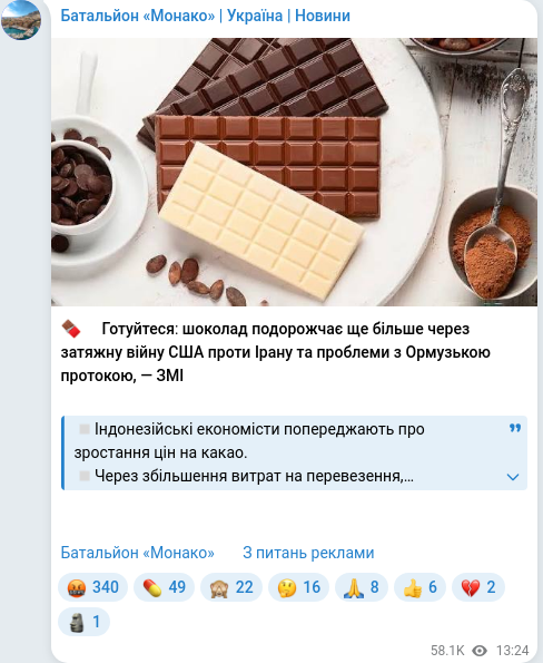 Скріншот Telegram-публікації