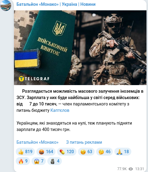 Скріншот Telegram-публікації