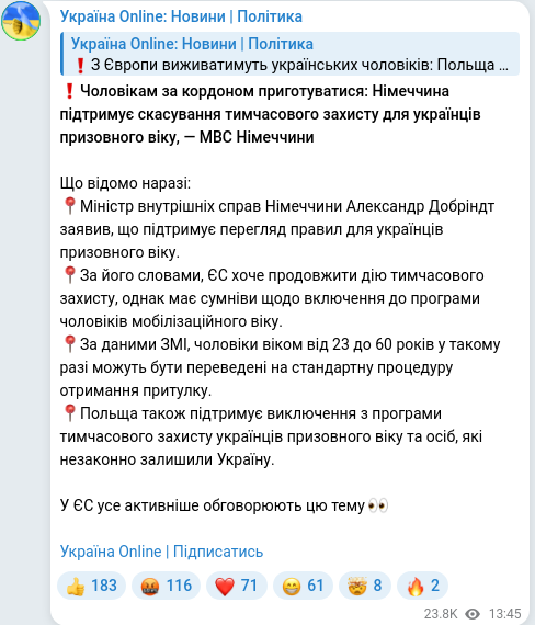 Telegram publication screenshot