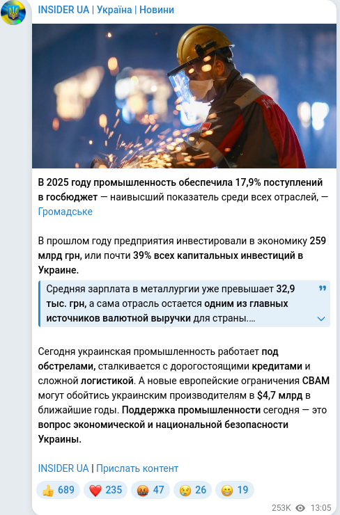 Скріншот Telegram-публікації