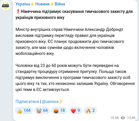Скріншот Telegram-публікації