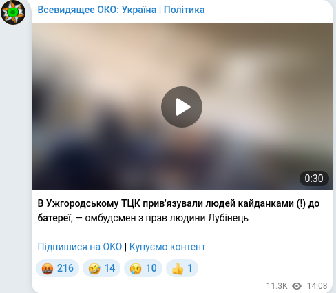 Скріншот Telegram-публікації