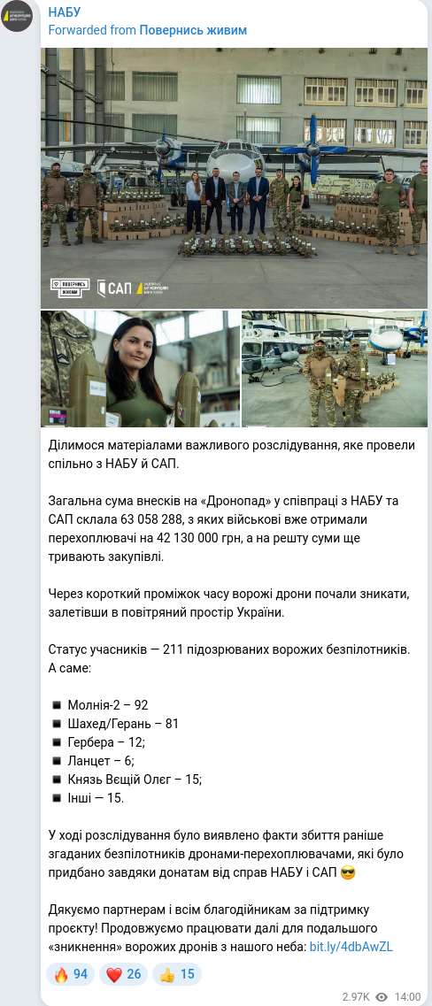 Скріншот Telegram-публікації