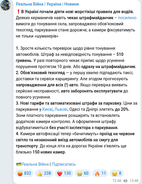 Скріншот Telegram-публікації