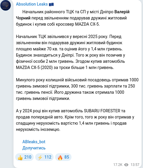 Скріншот Telegram-публікації