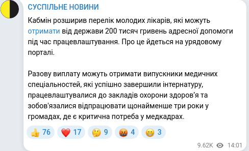 Скріншот Telegram-публікації