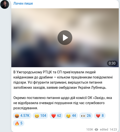 Скріншот Telegram-публікації