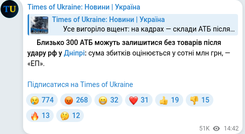 Скріншот Telegram-публікації