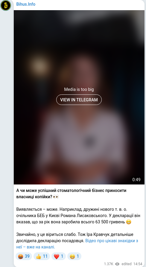 Скріншот Telegram-публікації