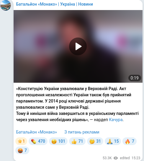 Скріншот Telegram-публікації