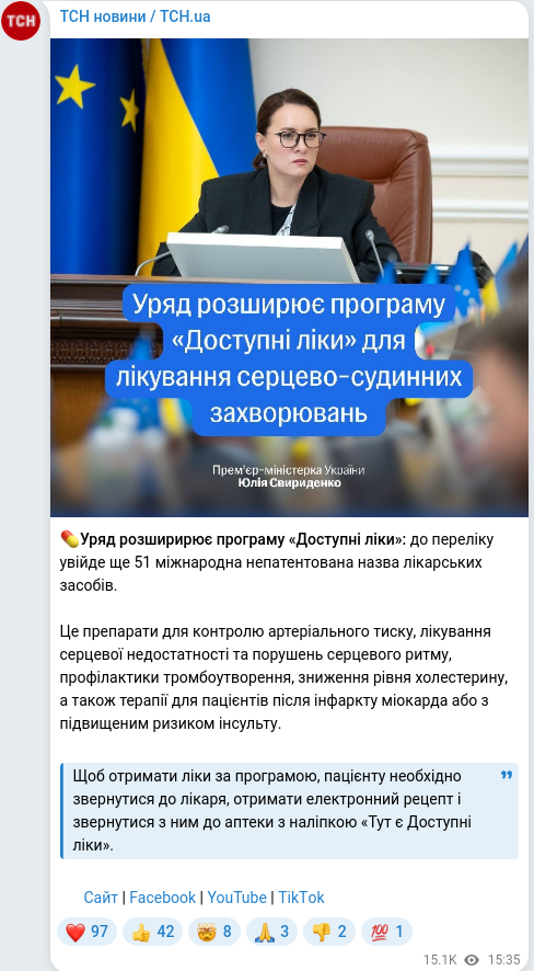 Скріншот Telegram-публікації