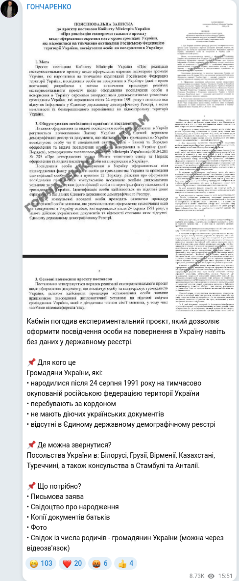 Скріншот Telegram-публікації