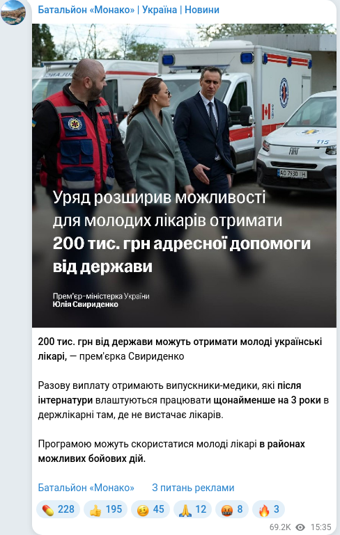 Скріншот Telegram-публікації