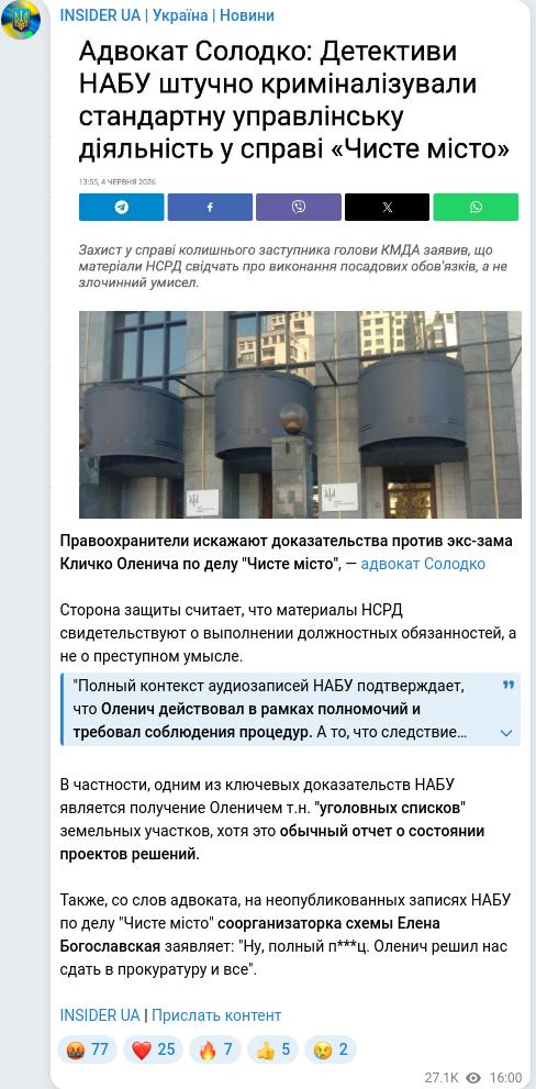 Скріншот Telegram-публікації