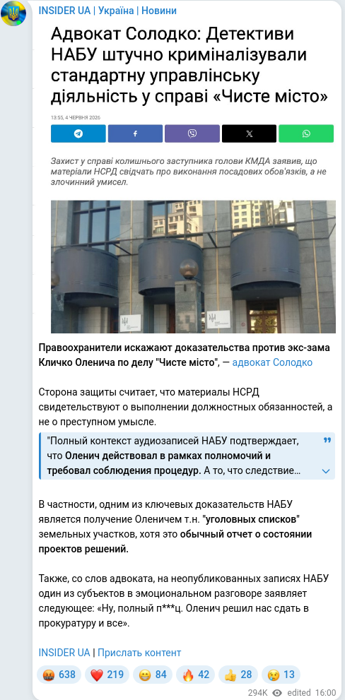 Скріншот Telegram-публікації