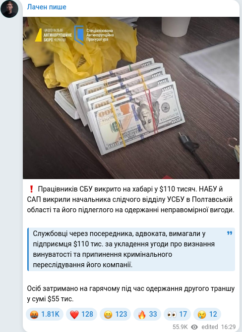 Скріншот Telegram-публікації