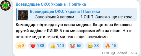 Скріншот Telegram-публікації