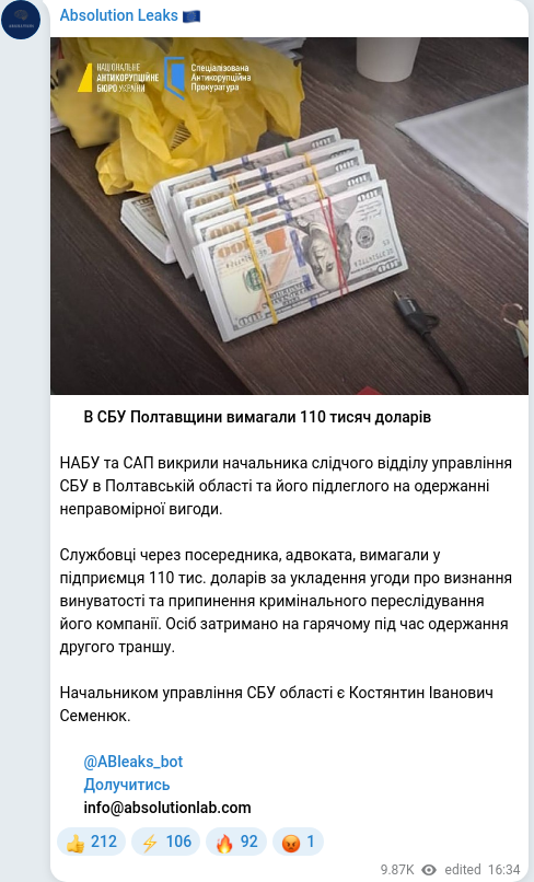 Telegram publication screenshot