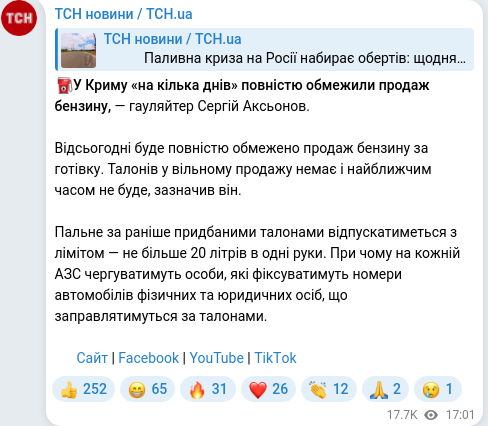 Скріншот Telegram-публікації