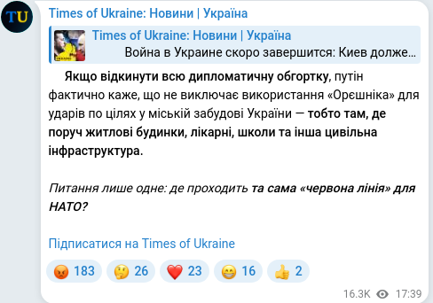Скріншот Telegram-публікації