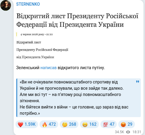 Скріншот Telegram-публікації