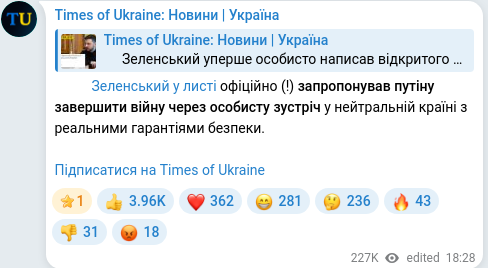Скріншот Telegram-публікації