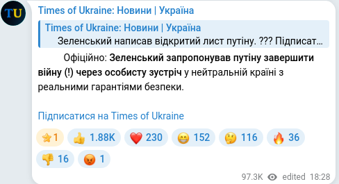 Скріншот Telegram-публікації