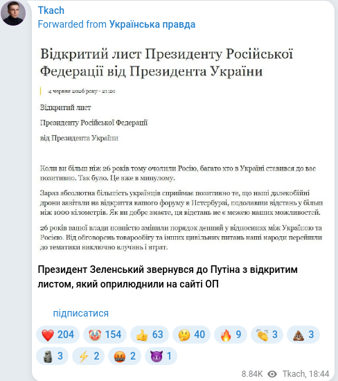 Telegram publication screenshot