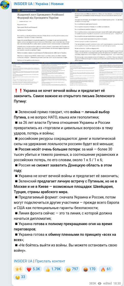 Скріншот Telegram-публікації