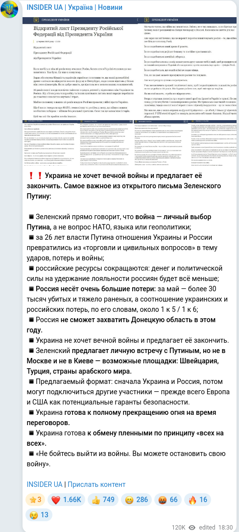 Скріншот Telegram-публікації