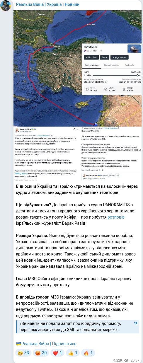 Скріншот Telegram-публікації