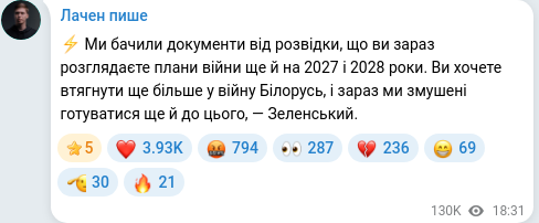 Скріншот Telegram-публікації