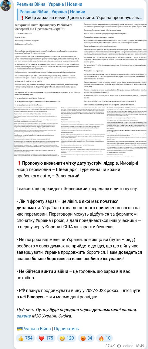 Telegram publication screenshot