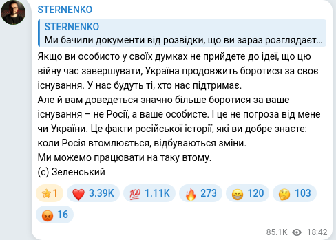 Скріншот Telegram-публікації