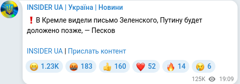 Скріншот Telegram-публікації