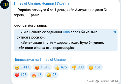 Скріншот Telegram-публікації
