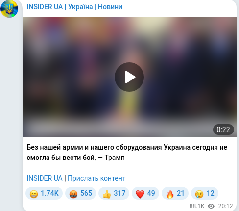 Скріншот Telegram-публікації