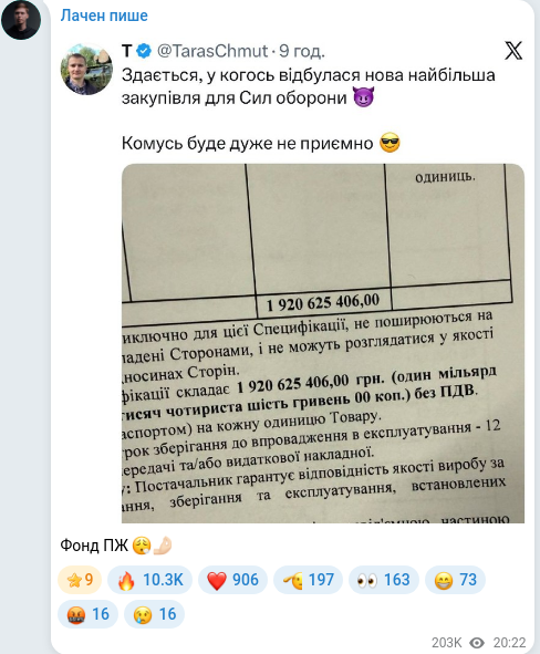 Скріншот Telegram-публікації