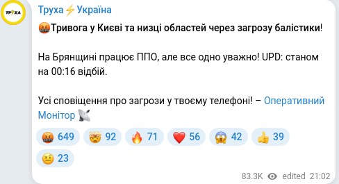 Скріншот Telegram-публікації