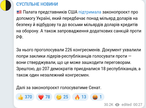 Скріншот Telegram-публікації