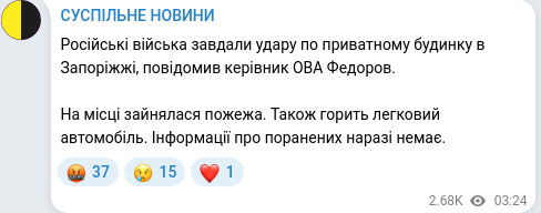 Скріншот Telegram-публікації